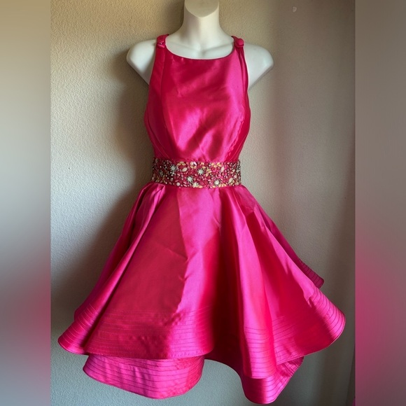 Mac Duggal Bright Pink A-Line Fit & Flare Floral Beaded Petticoat Formal Dress 2 - Picture 2 of 16